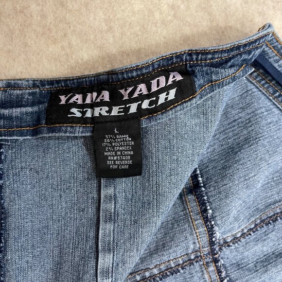 Yada Yada Stretch Y2K 2000's Blue Denim Wide Leg Capri Jumper Romper size Large - Picture 7 of 15